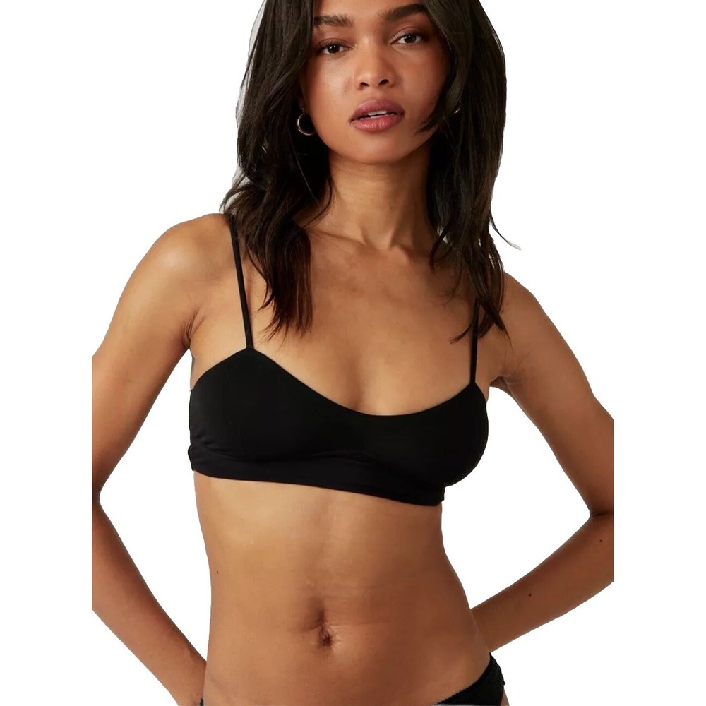 Free People One Step Ahead Bralette Women's Medium M Black‎ Bra New